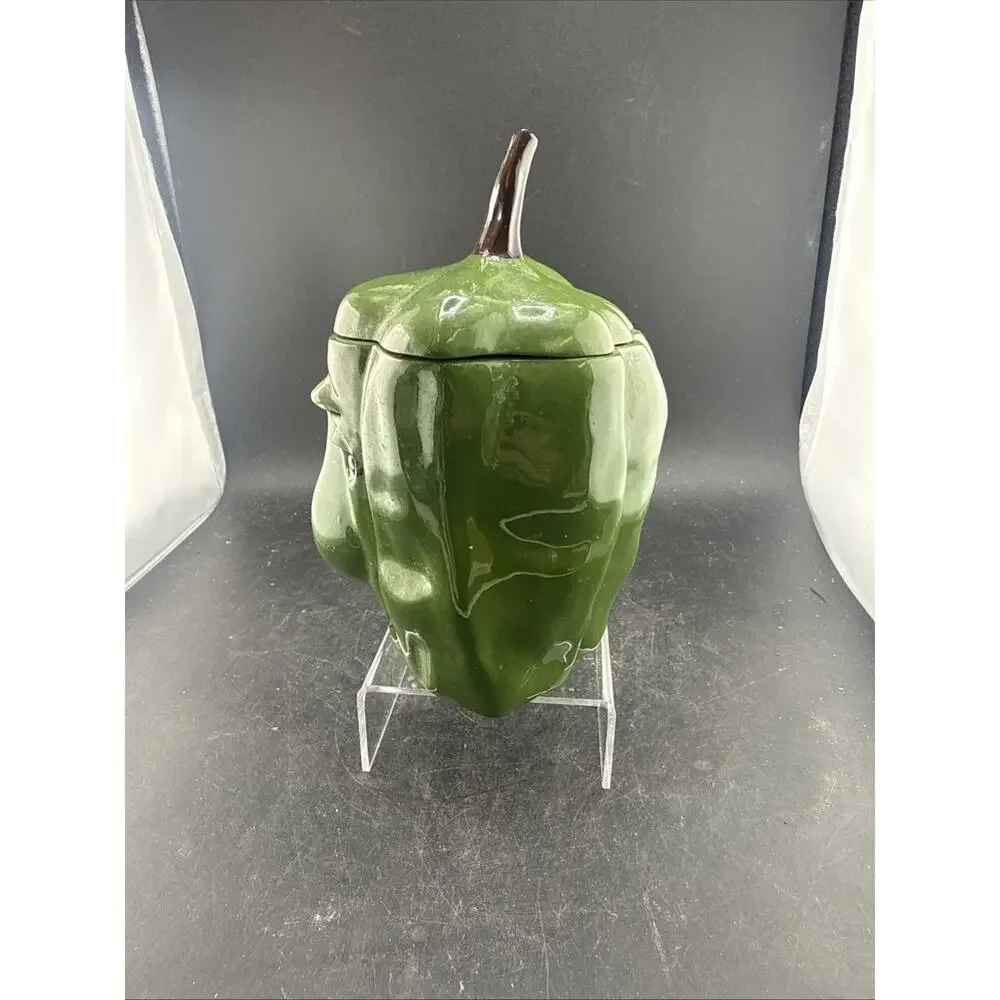 VTG Kitschy Ceramic Mr Green Pepper Face Storage Jar Canister Hobbyist 1988